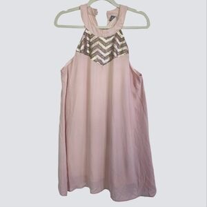 Paper Crane. Halter Dress. Pink Chiffon with Sequin Detail. Size Large. NWT.